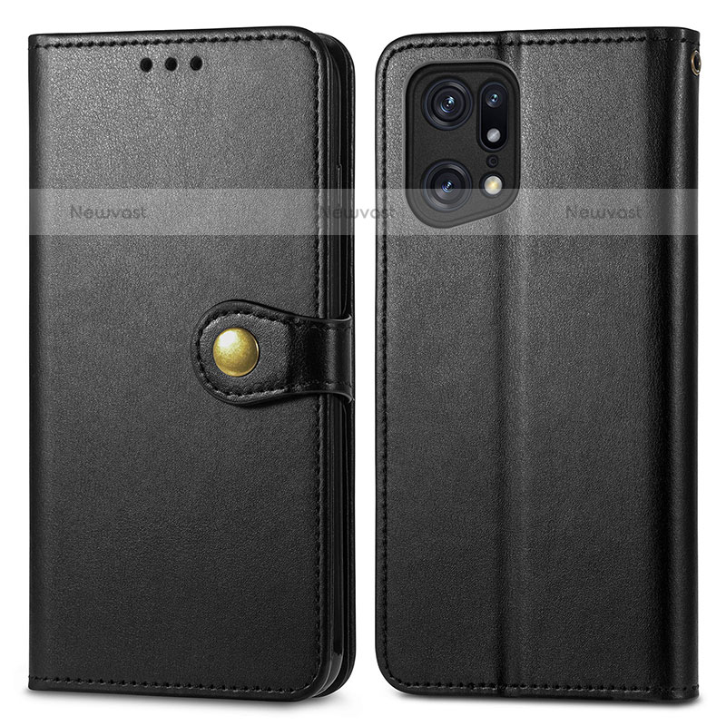 Leather Case Stands Flip Cover Holder S05D for Oppo Find X5 Pro 5G Black