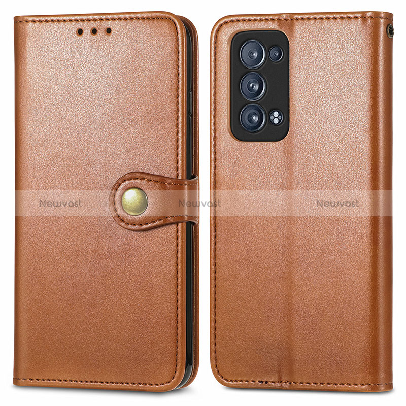 Leather Case Stands Flip Cover Holder S05D for Oppo Reno6 Pro 5G Brown