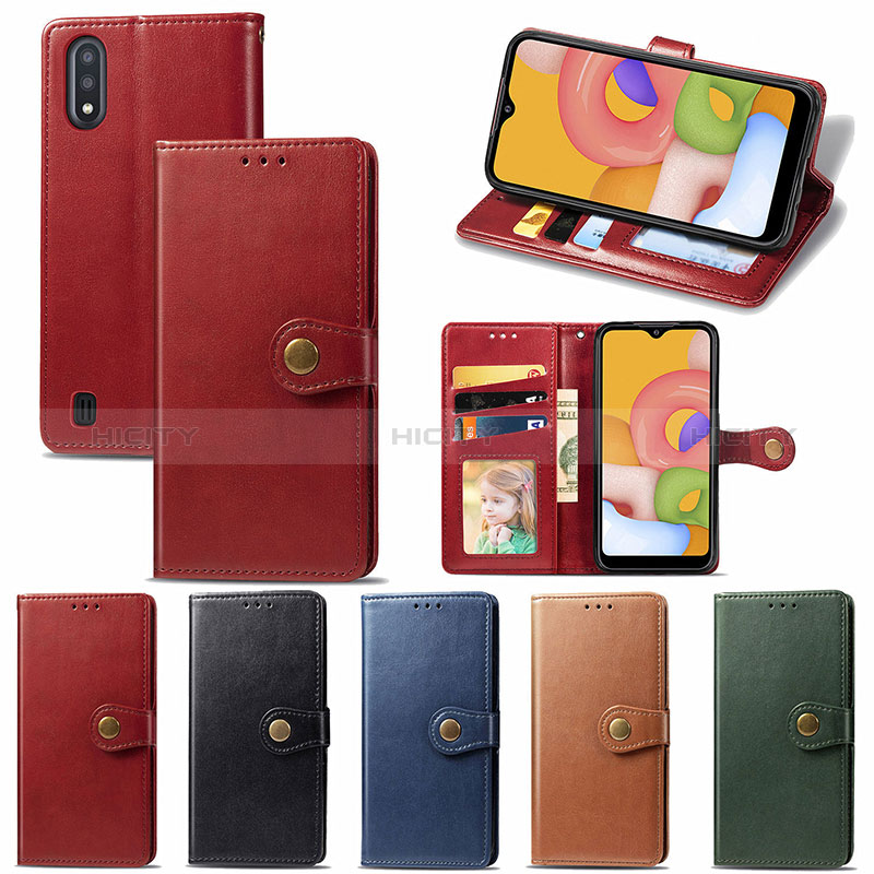 Leather Case Stands Flip Cover Holder S05D for Samsung Galaxy A01 SM-A015