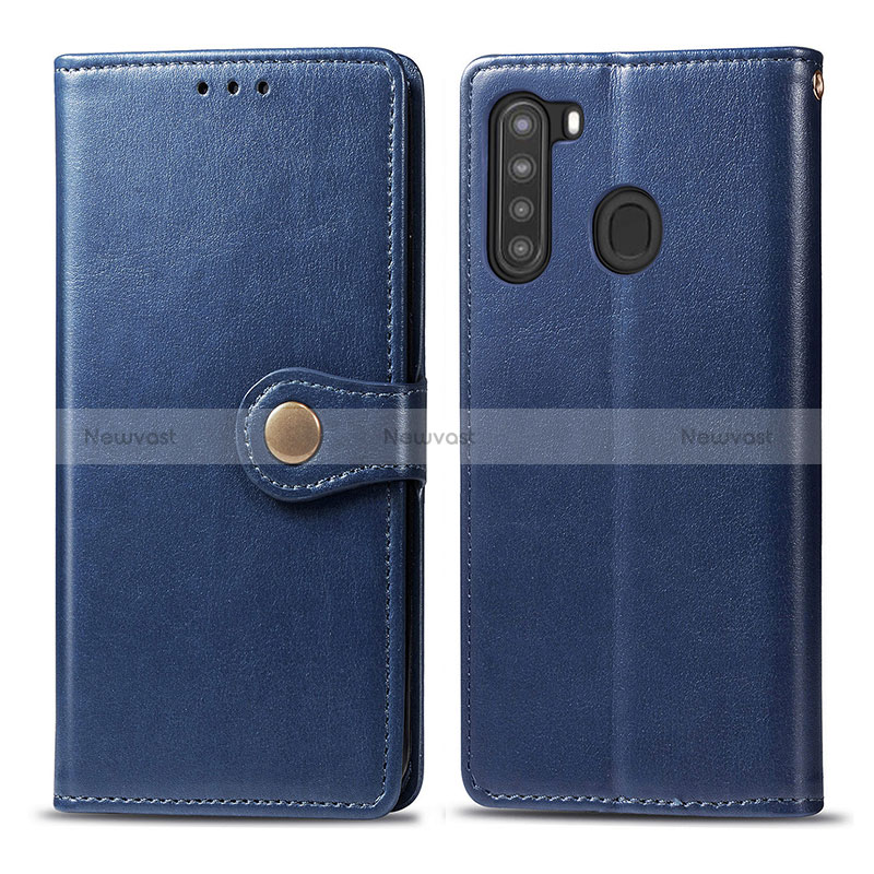 Leather Case Stands Flip Cover Holder S05D for Samsung Galaxy A21 Blue