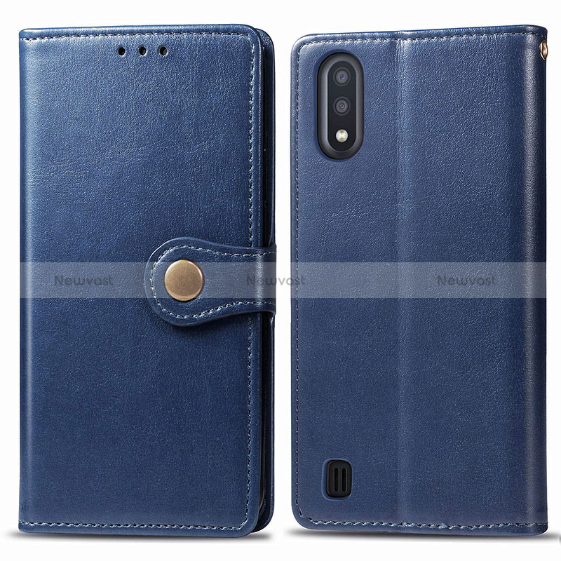Leather Case Stands Flip Cover Holder S05D for Samsung Galaxy M01 Blue