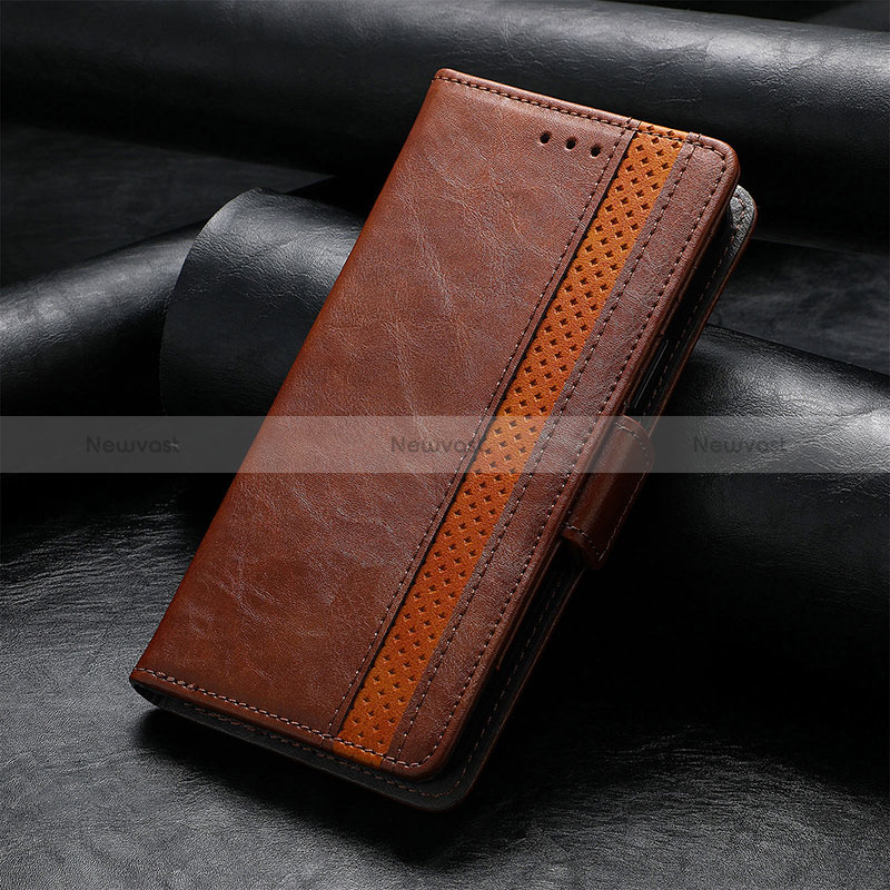 Leather Case Stands Flip Cover Holder S05D for Samsung Galaxy M13 5G Brown