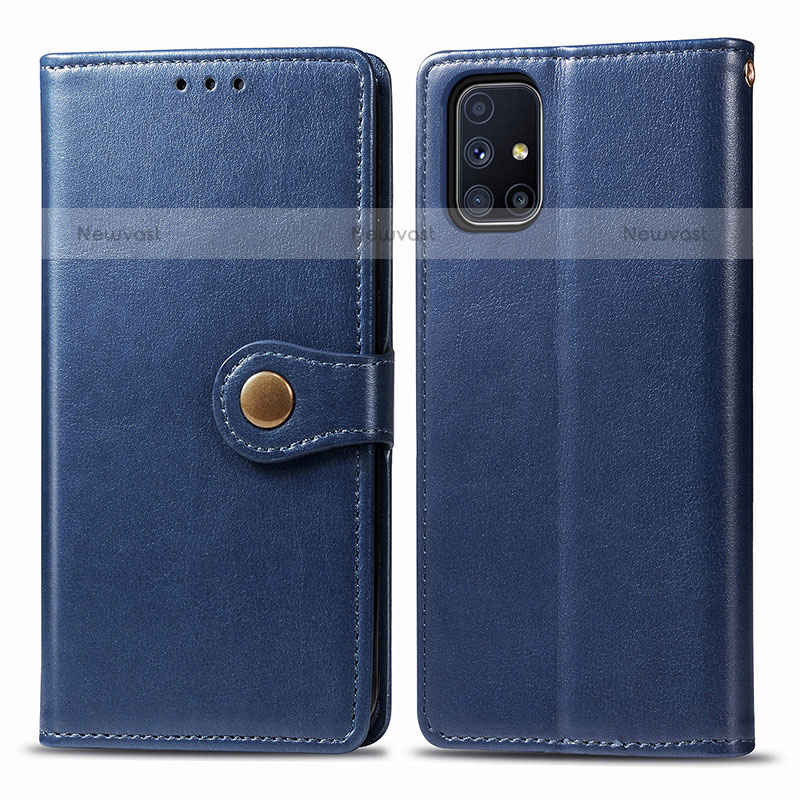 Leather Case Stands Flip Cover Holder S05D for Samsung Galaxy M51 Blue