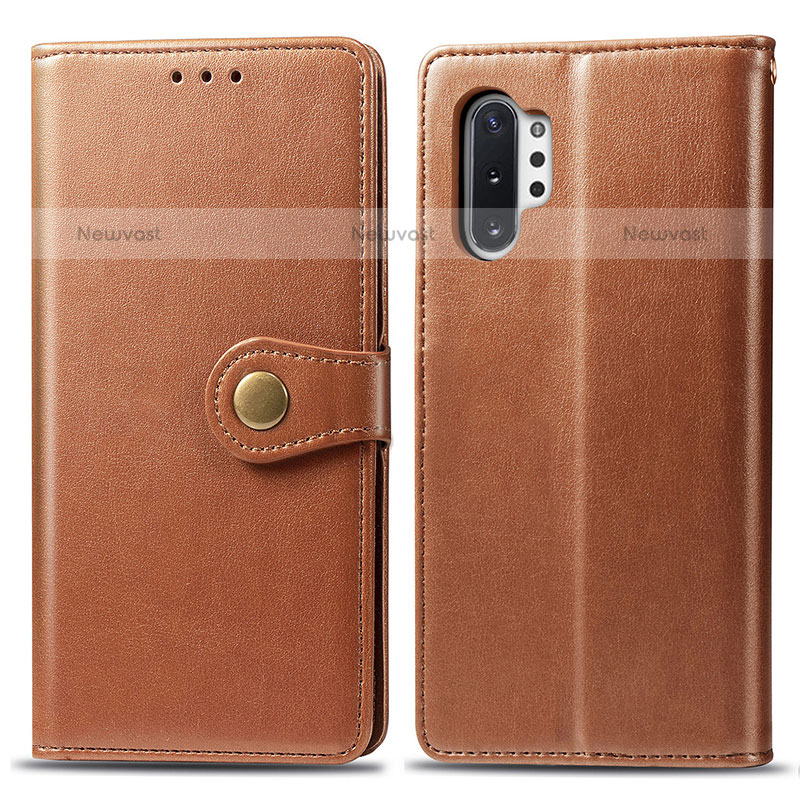 Leather Case Stands Flip Cover Holder S05D for Samsung Galaxy Note 10 Plus 5G Brown