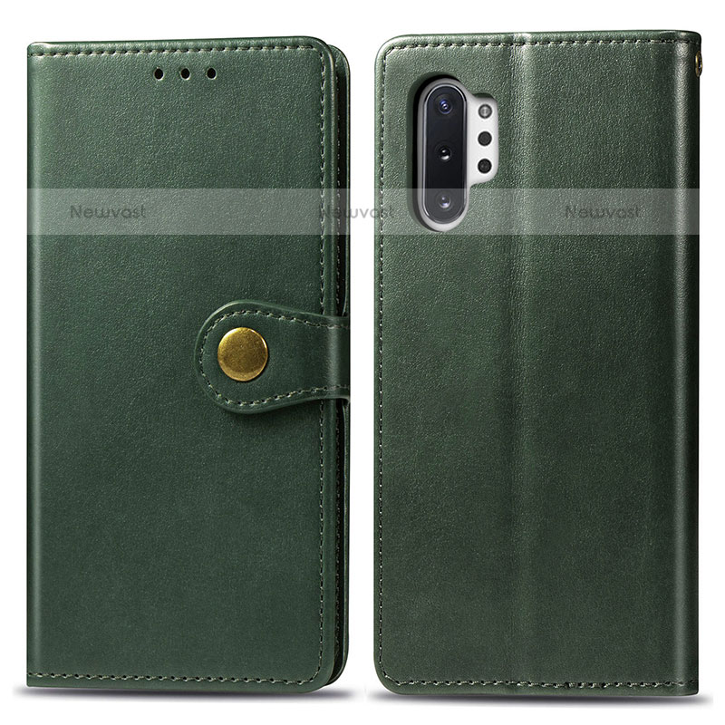 Leather Case Stands Flip Cover Holder S05D for Samsung Galaxy Note 10 Plus 5G Green