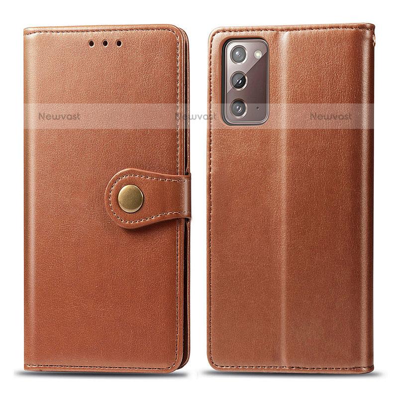 Leather Case Stands Flip Cover Holder S05D for Samsung Galaxy Note 20 5G Brown