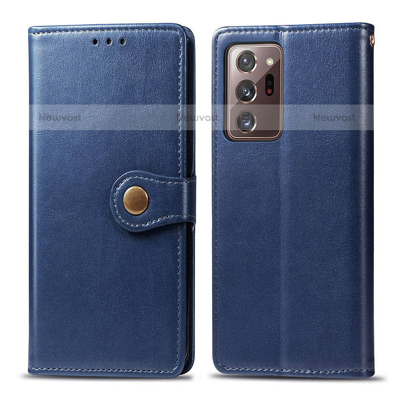 Leather Case Stands Flip Cover Holder S05D for Samsung Galaxy Note 20 Ultra 5G Blue