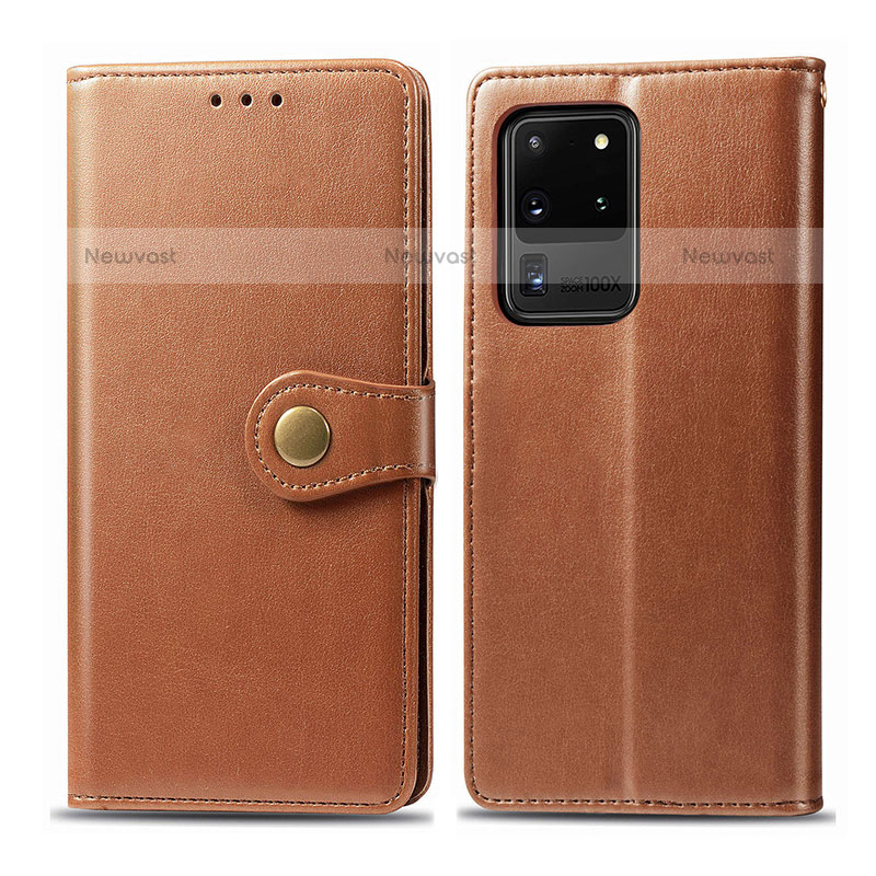 Leather Case Stands Flip Cover Holder S05D for Samsung Galaxy S20 Ultra 5G Brown
