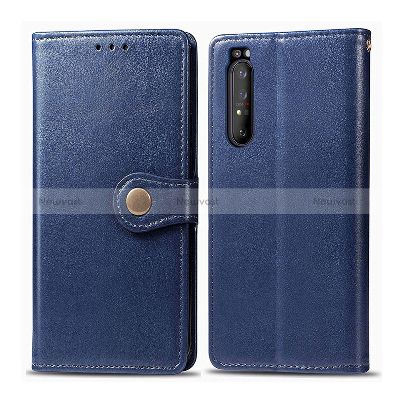 Leather Case Stands Flip Cover Holder S05D for Sony Xperia 1 II Blue