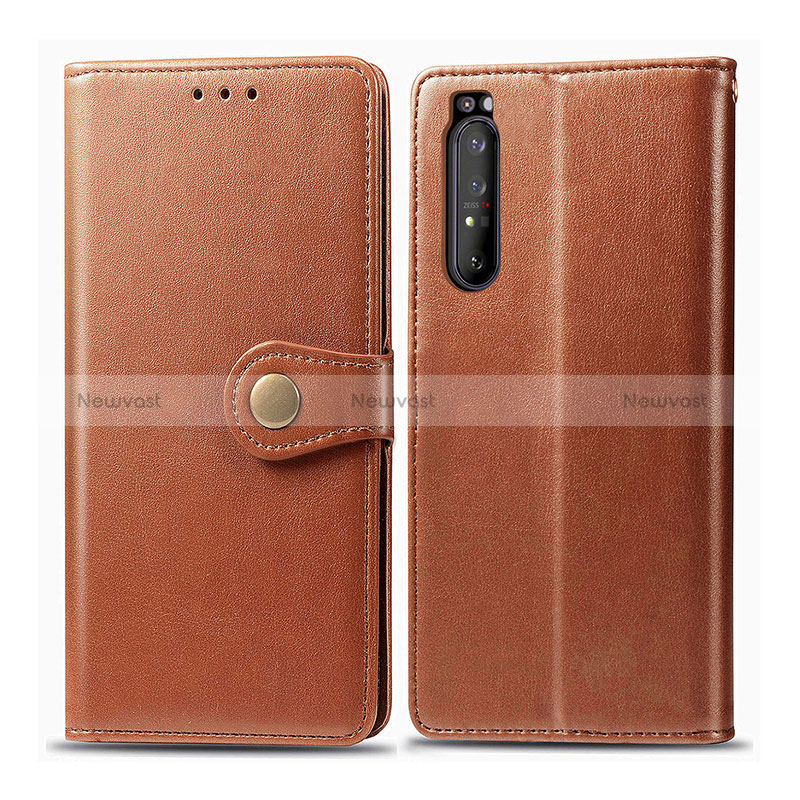 Leather Case Stands Flip Cover Holder S05D for Sony Xperia 1 II Brown