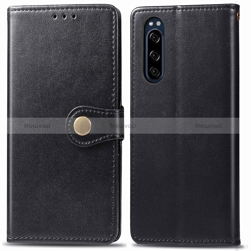 Leather Case Stands Flip Cover Holder S05D for Sony Xperia 5 Black