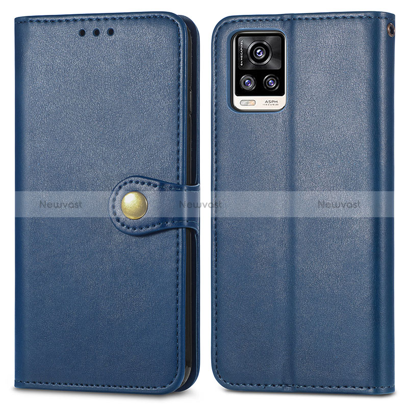 Leather Case Stands Flip Cover Holder S05D for Vivo V20 Blue