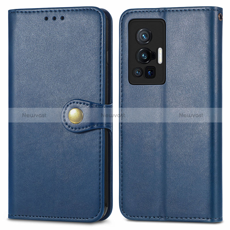Leather Case Stands Flip Cover Holder S05D for Vivo X70 Pro 5G Blue