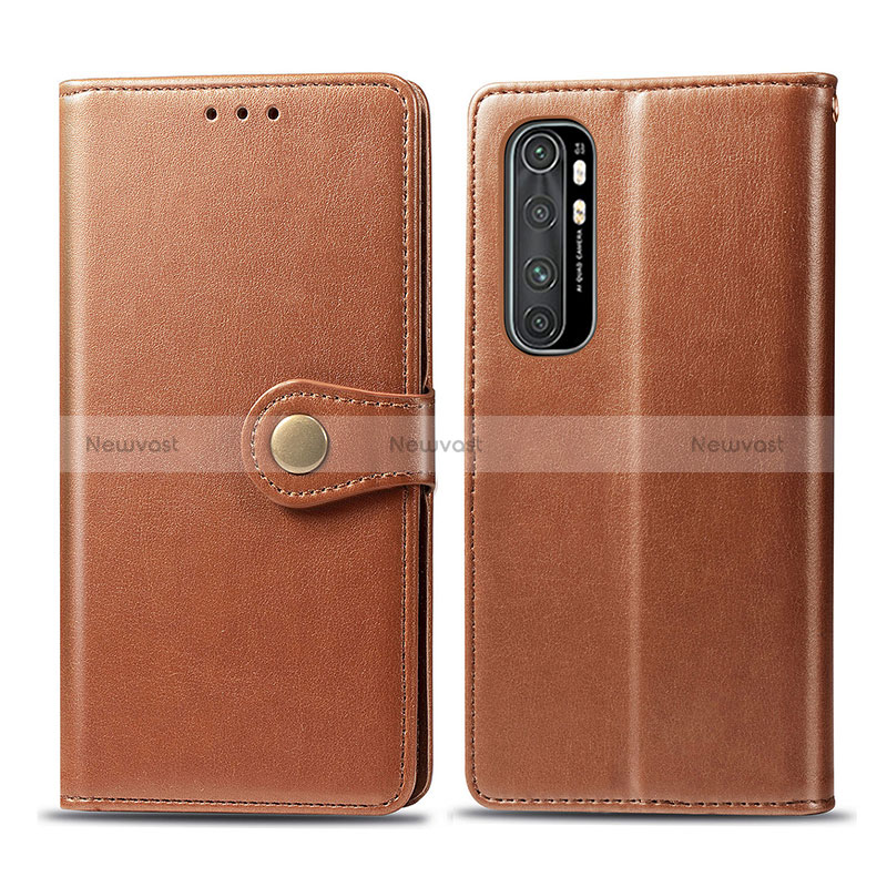 Leather Case Stands Flip Cover Holder S05D for Xiaomi Mi Note 10 Lite Brown