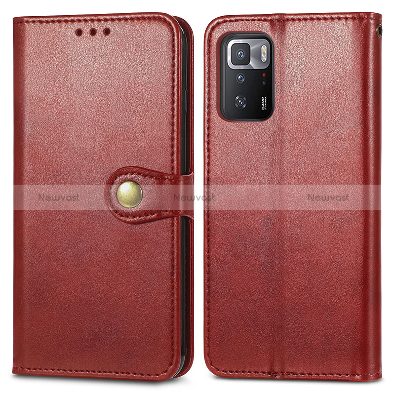Leather Case Stands Flip Cover Holder S05D for Xiaomi Poco X3 GT 5G Red