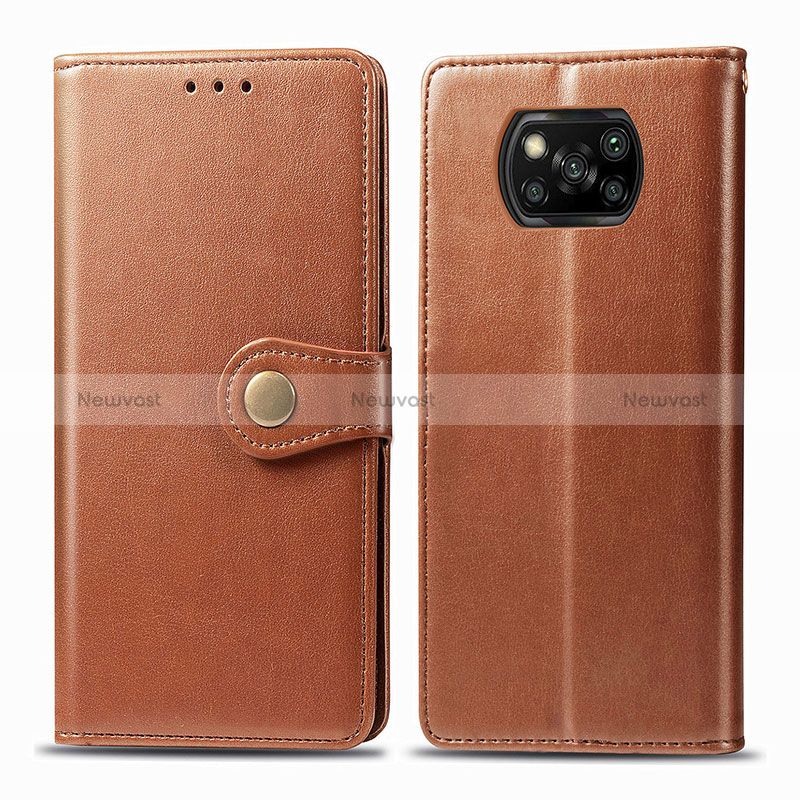 Leather Case Stands Flip Cover Holder S05D for Xiaomi Poco X3 Pro Brown