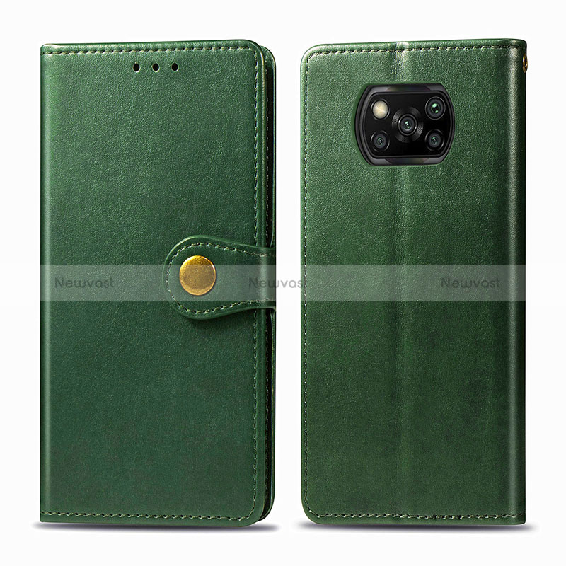 Leather Case Stands Flip Cover Holder S05D for Xiaomi Poco X3 Pro Green