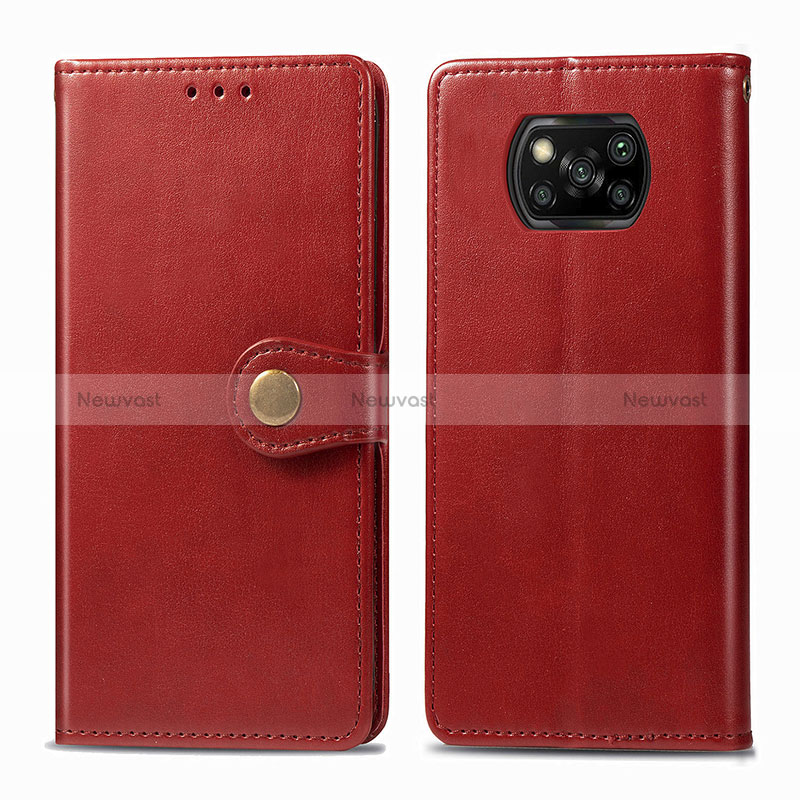 Leather Case Stands Flip Cover Holder S05D for Xiaomi Poco X3 Pro Red