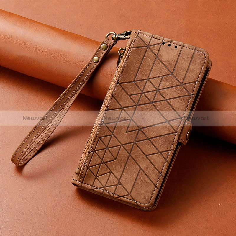 Leather Case Stands Flip Cover Holder S06D for Apple iPhone 13 Pro Brown