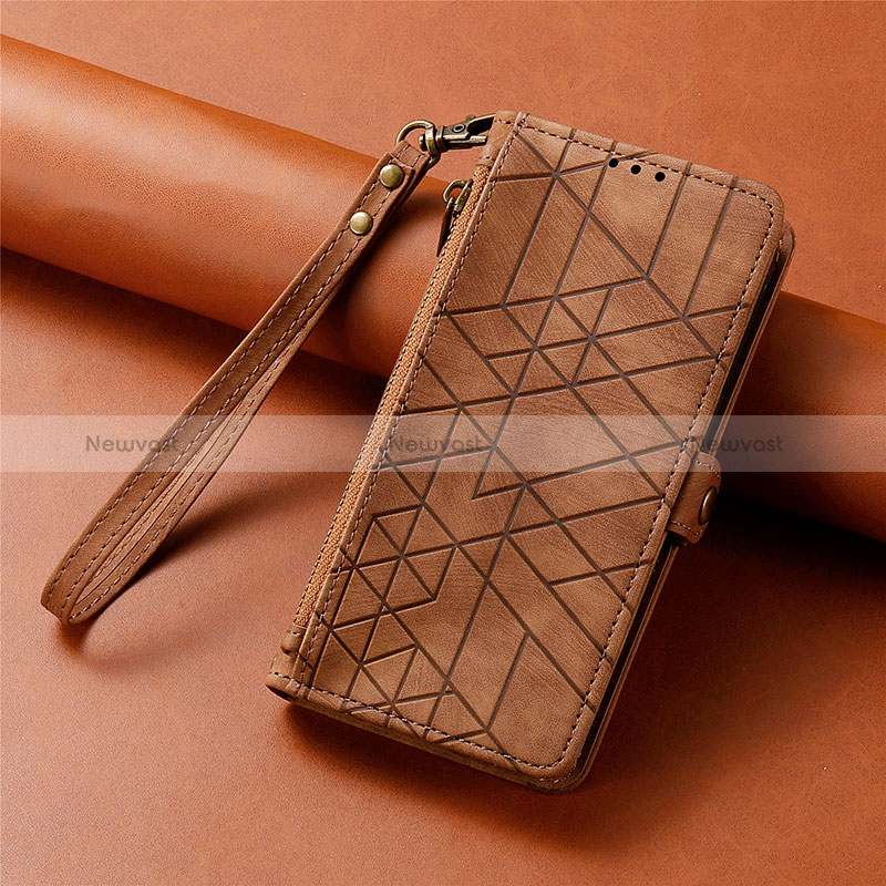 Leather Case Stands Flip Cover Holder S06D for Apple iPhone 13 Pro Max Brown