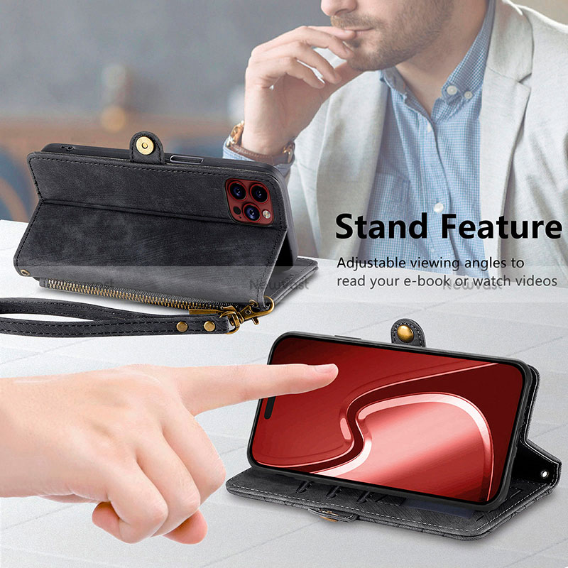 Leather Case Stands Flip Cover Holder S06D for Apple iPhone 14 Pro Max