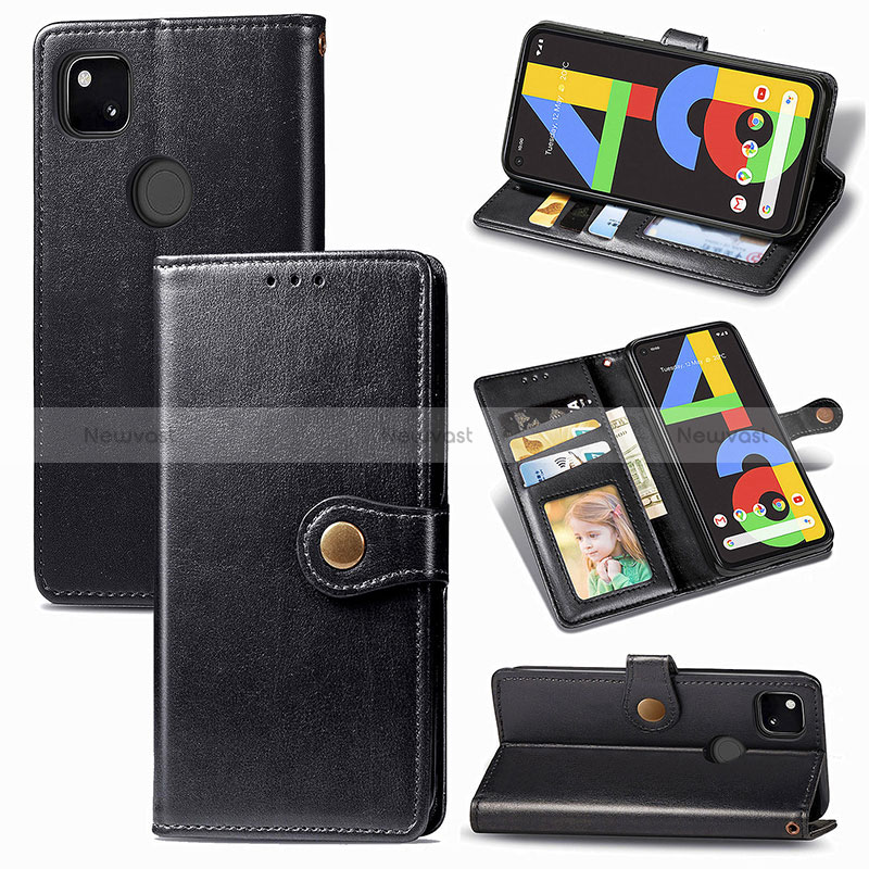 Leather Case Stands Flip Cover Holder S06D for Google Pixel 4a