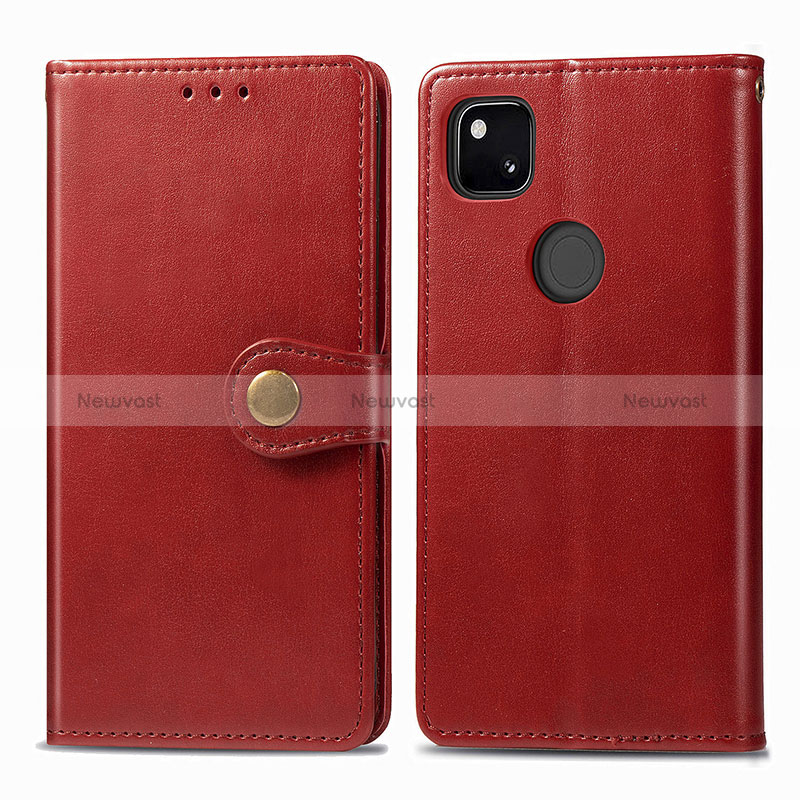 Leather Case Stands Flip Cover Holder S06D for Google Pixel 4a Red