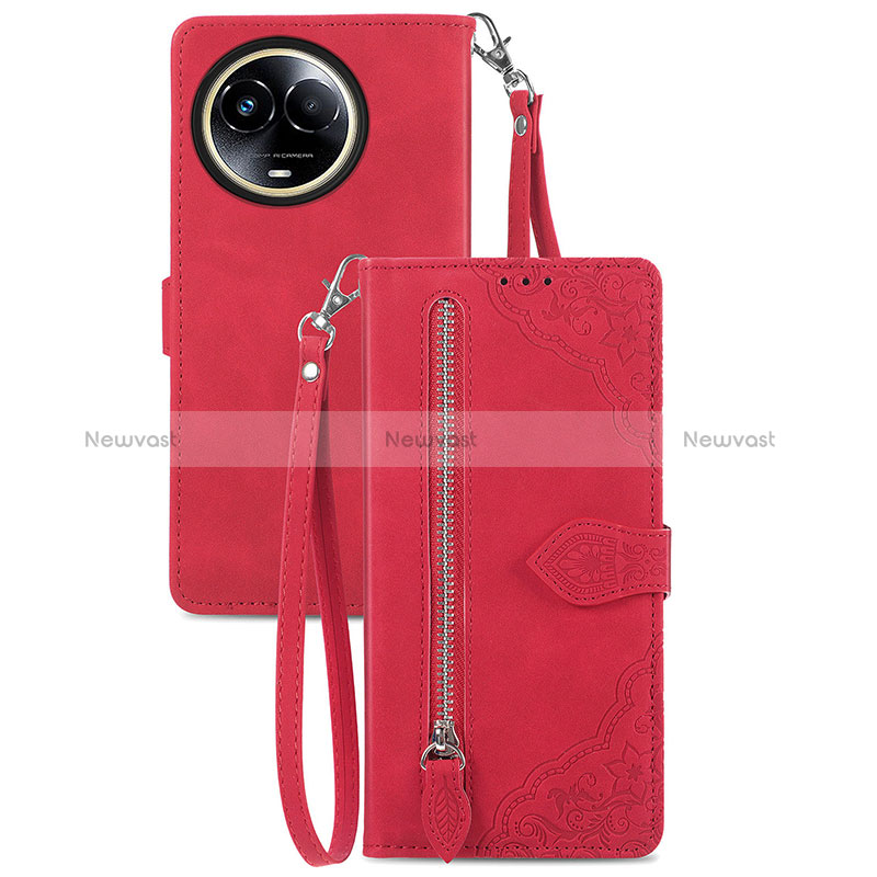 Leather Case Stands Flip Cover Holder S06D for Realme 11 5G Red
