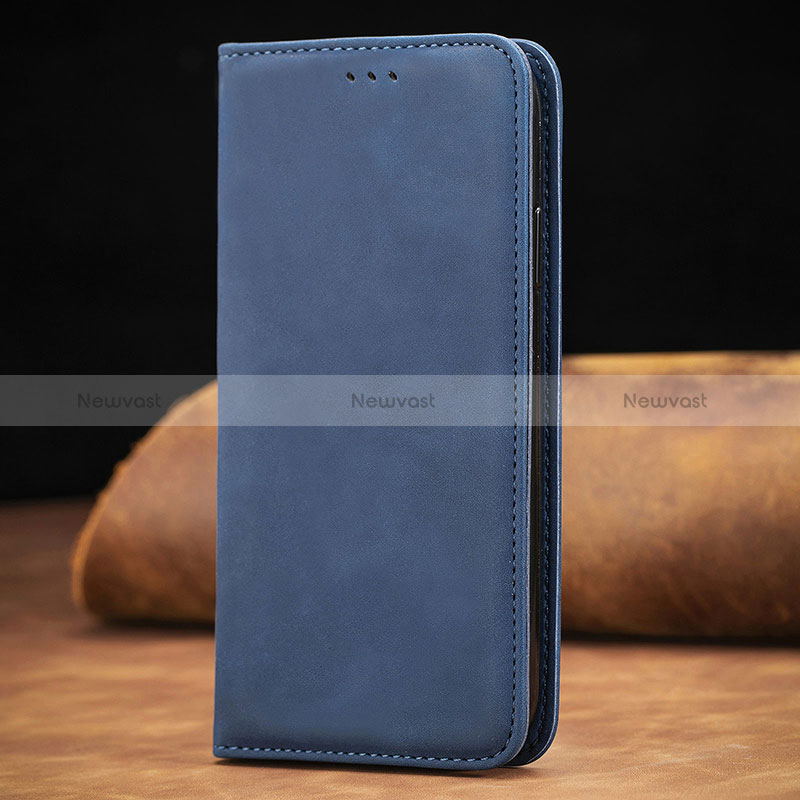 Leather Case Stands Flip Cover Holder S06D for Samsung Galaxy A41 Blue