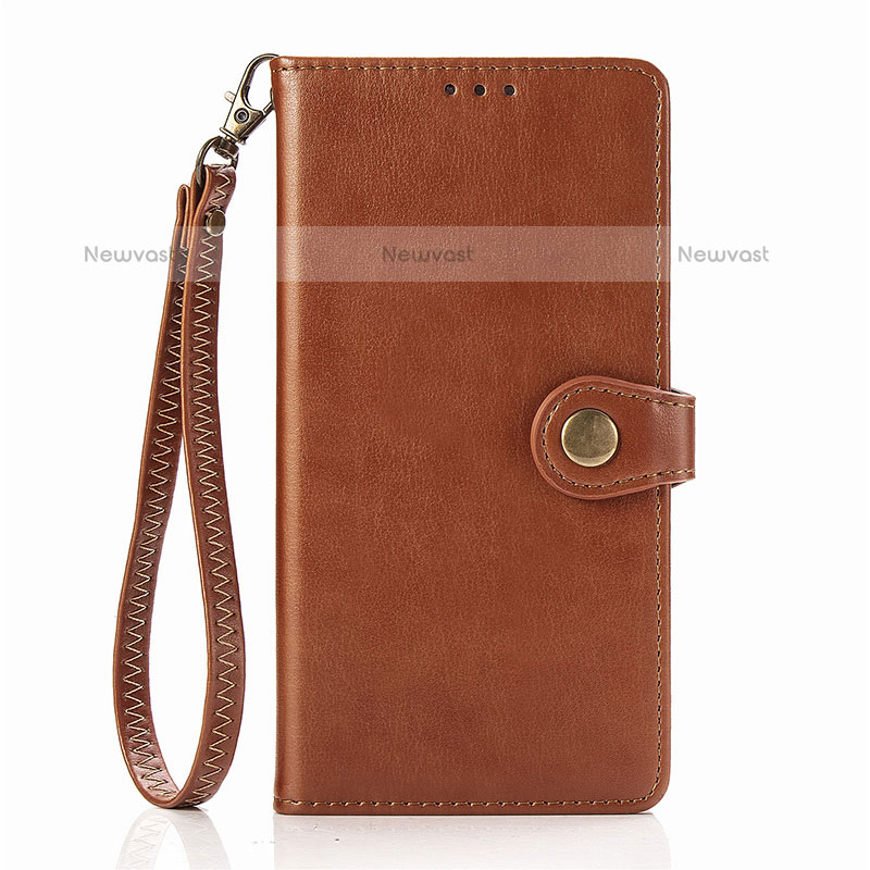 Leather Case Stands Flip Cover Holder S06D for Samsung Galaxy A91 Brown