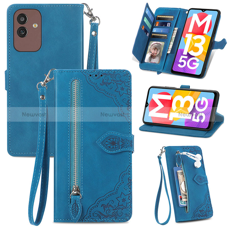 Leather Case Stands Flip Cover Holder S06D for Samsung Galaxy M13 5G