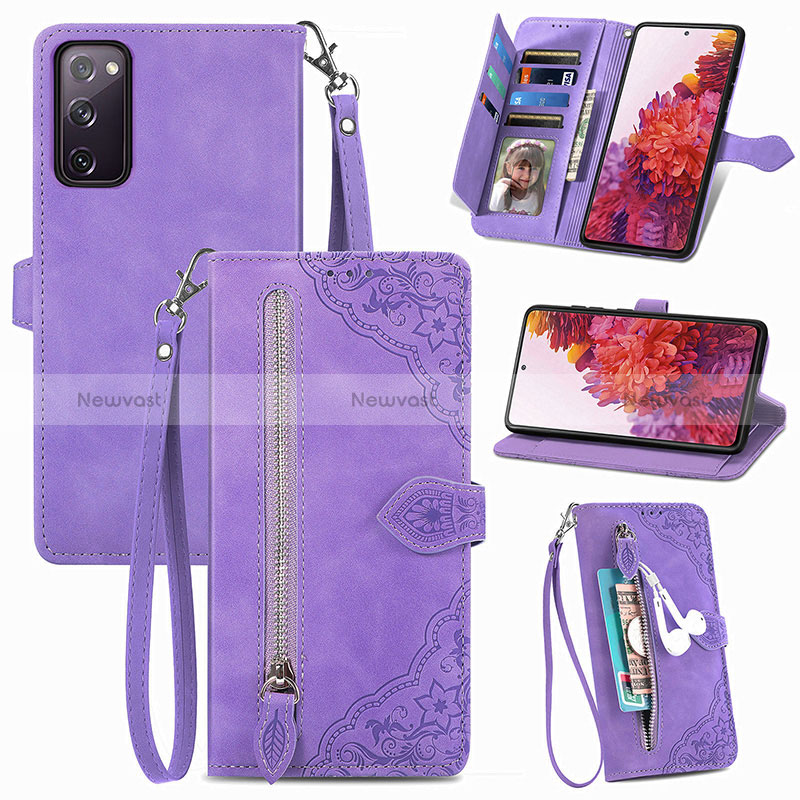 Leather Case Stands Flip Cover Holder S06D for Samsung Galaxy S20 FE 5G Purple