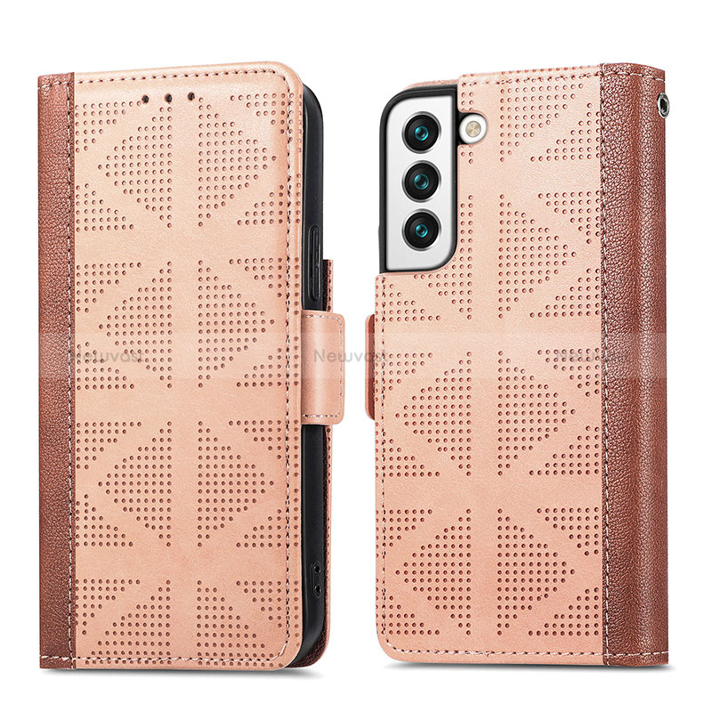 Leather Case Stands Flip Cover Holder S06D for Samsung Galaxy S22 Plus 5G Light Brown