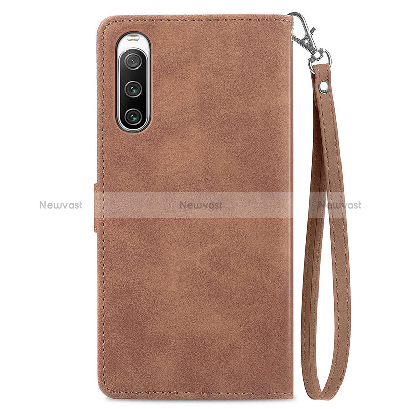 Leather Case Stands Flip Cover Holder S06D for Sony Xperia 10 IV Brown
