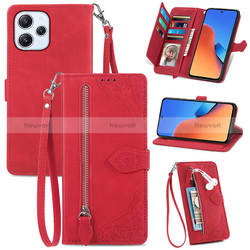 Leather Case Stands Flip Cover Holder S06D for Xiaomi Redmi 12 4G