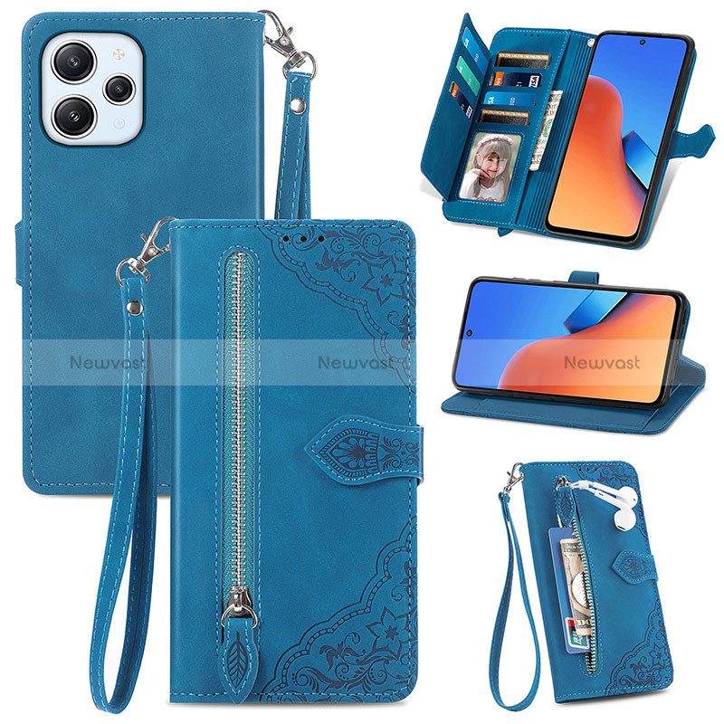Leather Case Stands Flip Cover Holder S06D for Xiaomi Redmi 12 4G