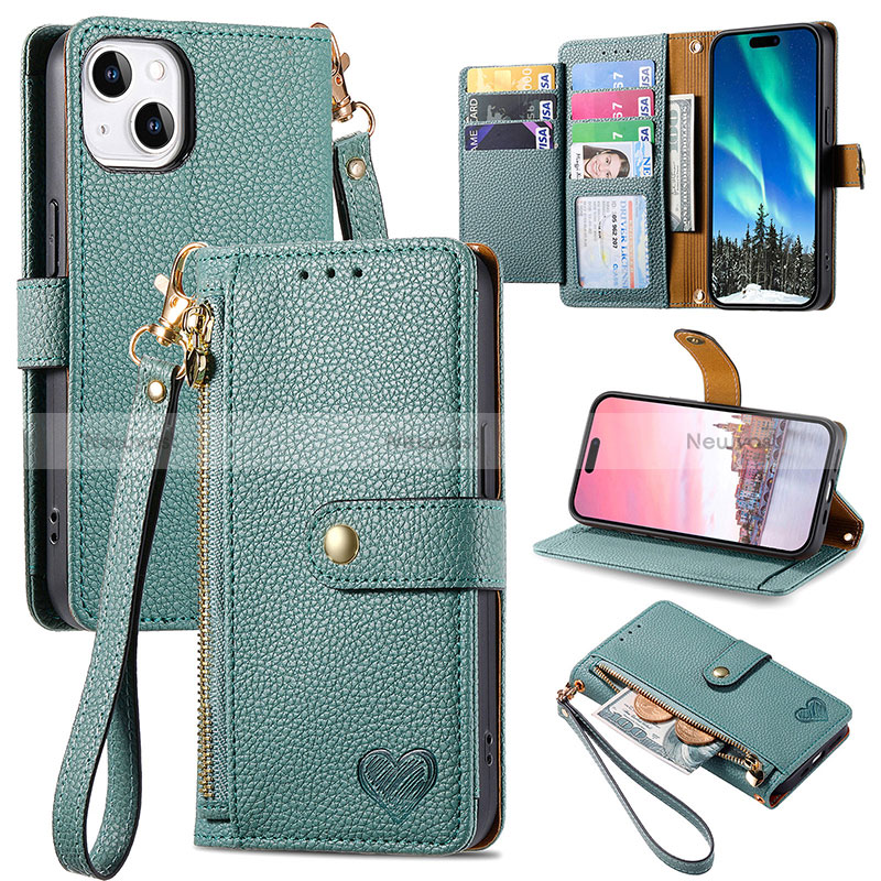 Leather Case Stands Flip Cover Holder S07D for Apple iPhone 14
