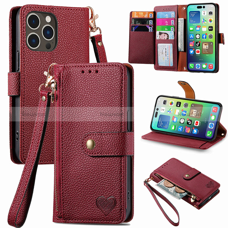 Leather Case Stands Flip Cover Holder S07D for Apple iPhone 14 Pro