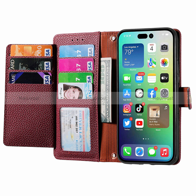 Leather Case Stands Flip Cover Holder S07D for Apple iPhone 14 Pro Max