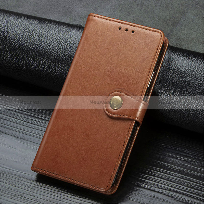 Leather Case Stands Flip Cover Holder S07D for Xiaomi Redmi 10X Pro 5G Brown