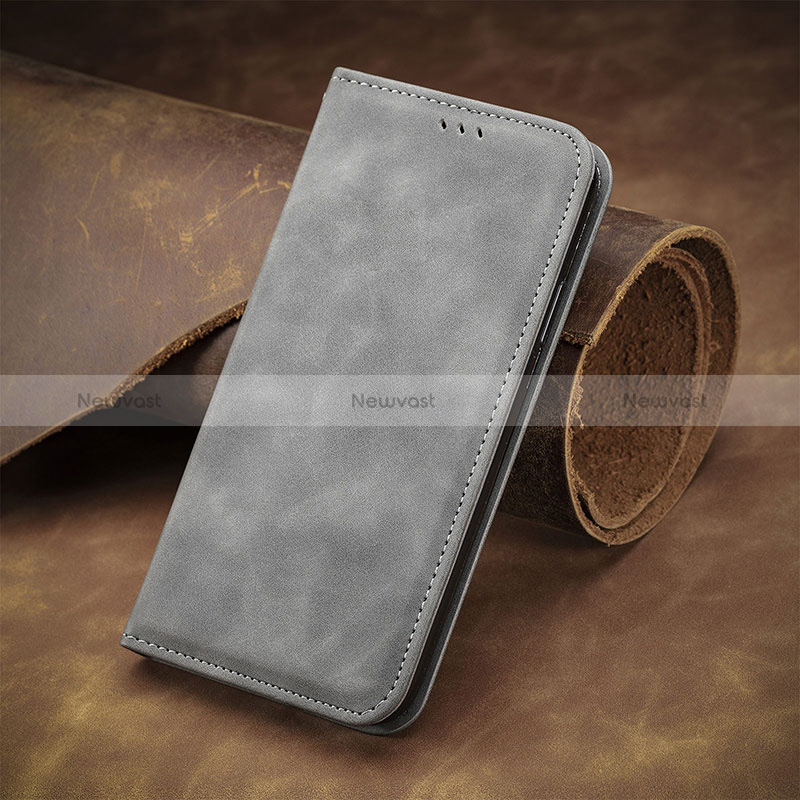 Leather Case Stands Flip Cover Holder S08D for Huawei Honor X10 Max 5G Gray