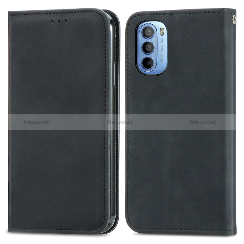 Leather Case Stands Flip Cover Holder S08D for Motorola Moto G31 Black