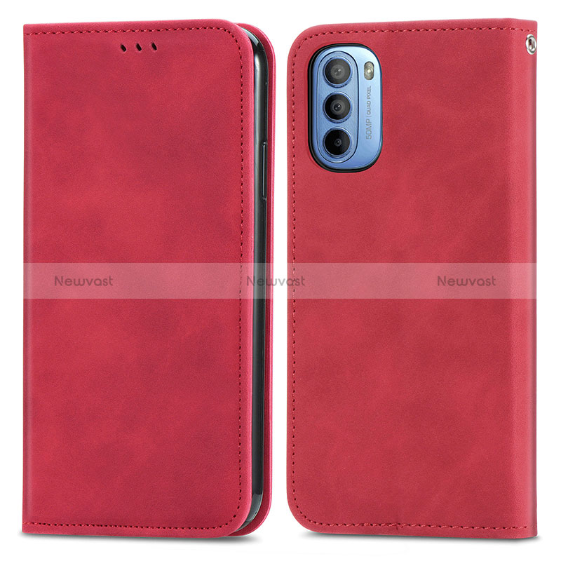 Leather Case Stands Flip Cover Holder S08D for Motorola Moto G31 Red