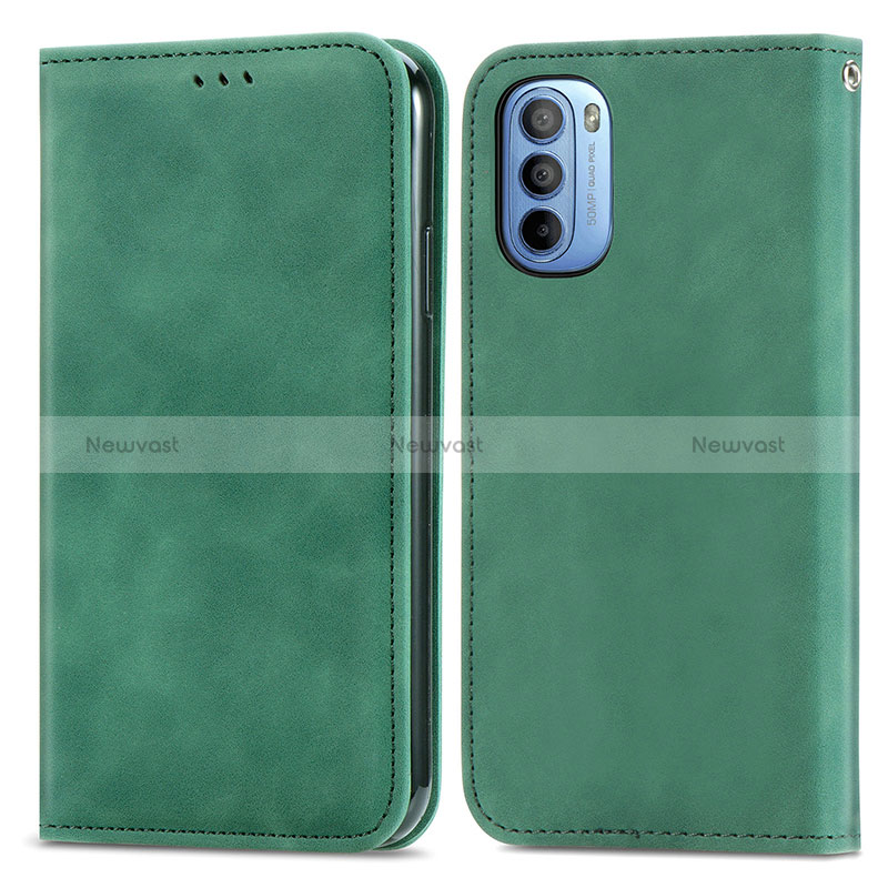 Leather Case Stands Flip Cover Holder S08D for Motorola Moto G41 Green