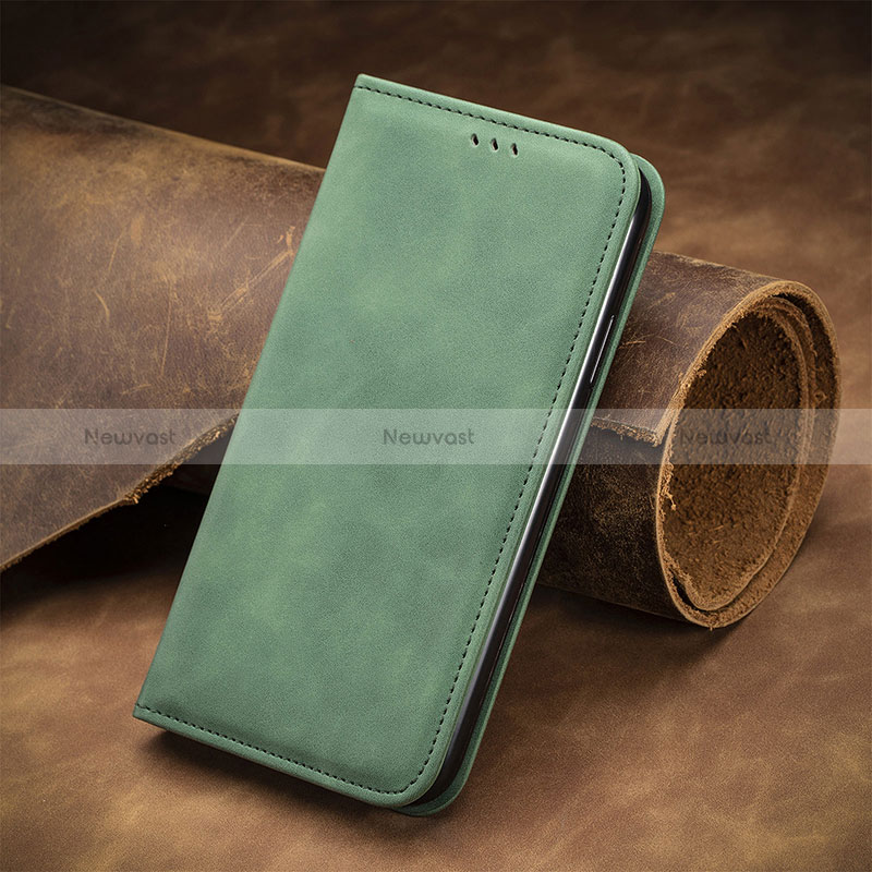 Leather Case Stands Flip Cover Holder S08D for Oppo A17K Green