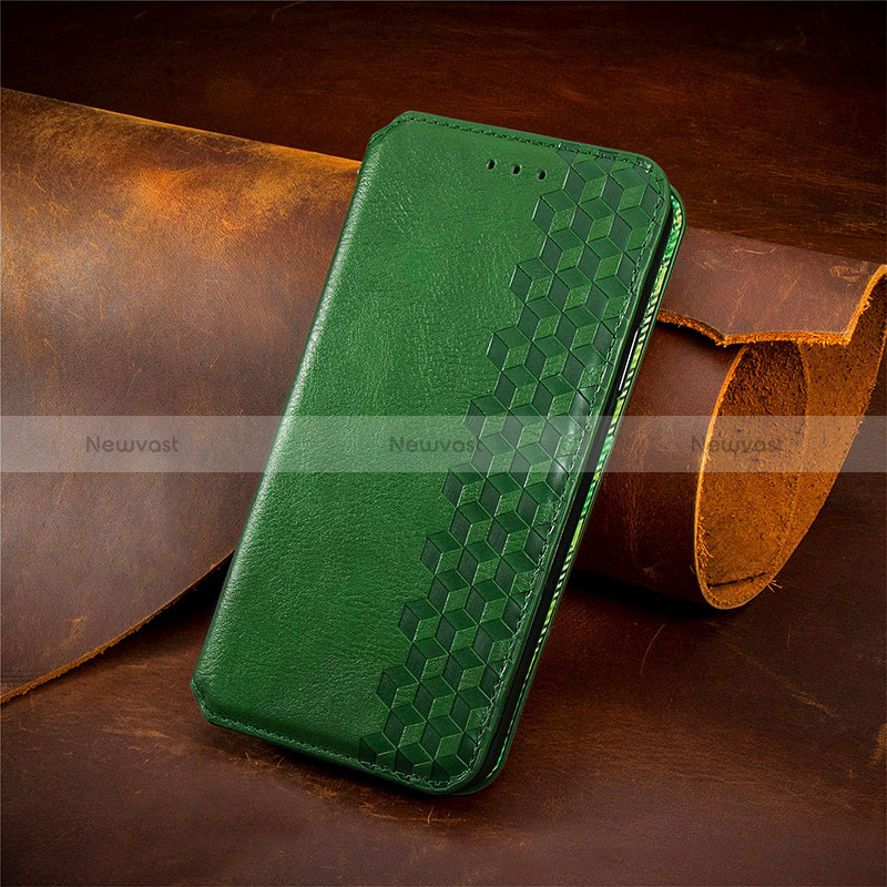 Leather Case Stands Flip Cover Holder S09D for Google Pixel 4a 5G Green