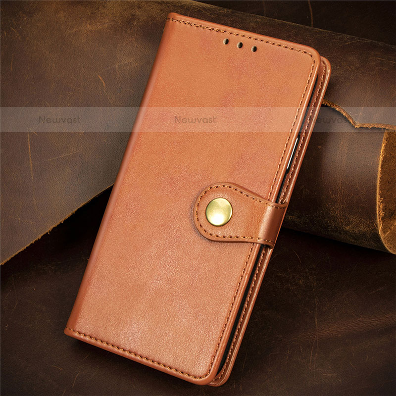 Leather Case Stands Flip Cover Holder S09D for Samsung Galaxy S22 Ultra 5G Brown
