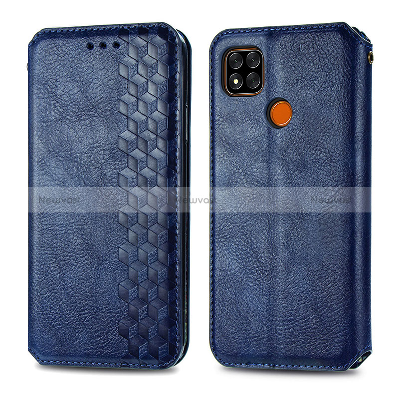 Leather Case Stands Flip Cover Holder S09D for Xiaomi POCO C31 Blue