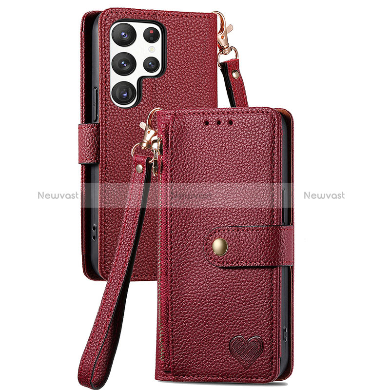 Leather Case Stands Flip Cover Holder S15D for Samsung Galaxy S23 Ultra 5G