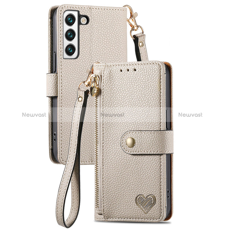 Leather Case Stands Flip Cover Holder S16D for Samsung Galaxy S22 5G Gray